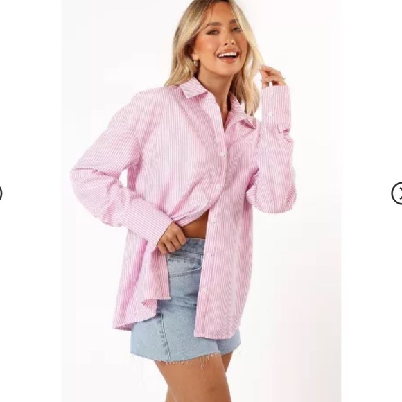 Petal + Pup Striped Oversized Button Down Shirt Pink White Size 8 100% Cotton - Picture 1 of 5